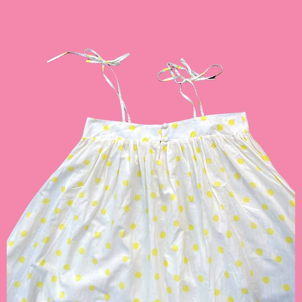 Anthropologie Whit Two Yellow Polka Dot Maxi House Dress with Adjustable Straps